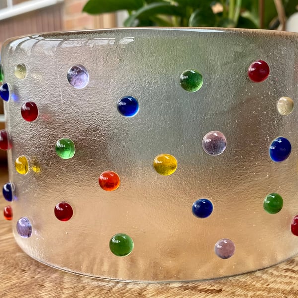 SALE - fused glass rainbow dot curved panel