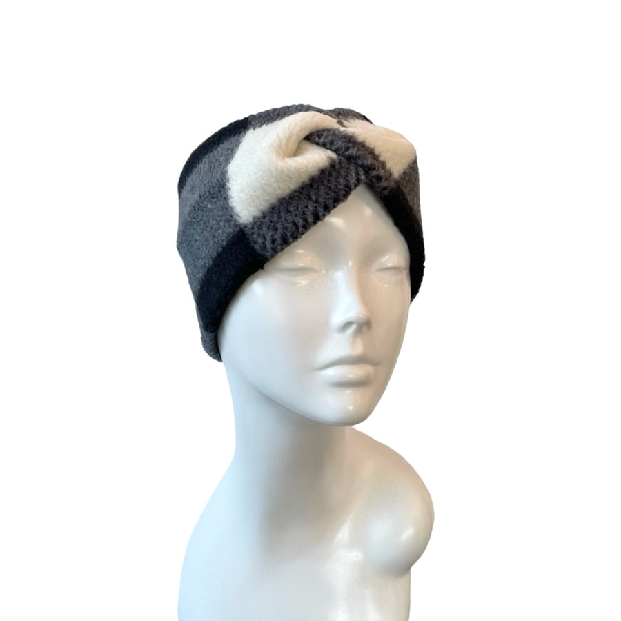 Checkered Fleece Headband Soft Wide Adult Twist Winter Ear Warmer 