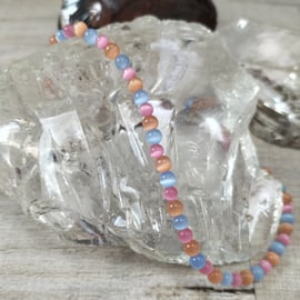AL88  Pink, blue and beige cats eye beaded anklet