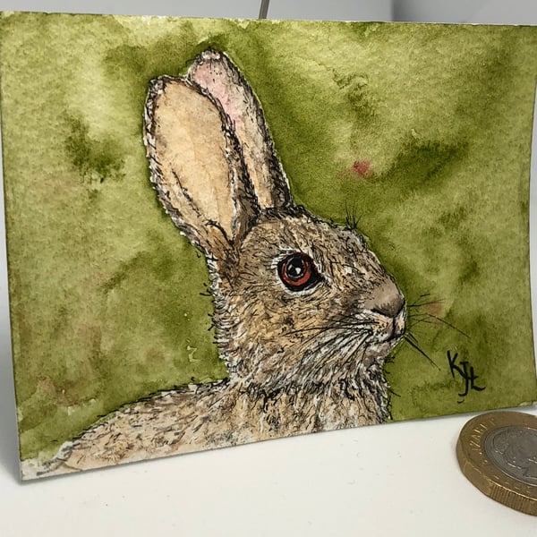 Original watercolour of Randolph Rabbit - ACEO - free UK postage 