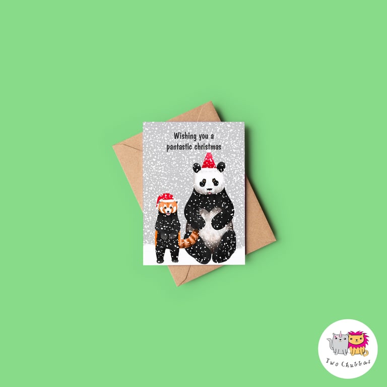 Panda And Red Panda Christmas Card, A6 Christmas Card, 