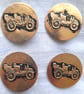 Set of 4 old gold metal 32mm buttons, with vintage car design and back shank - Image 3