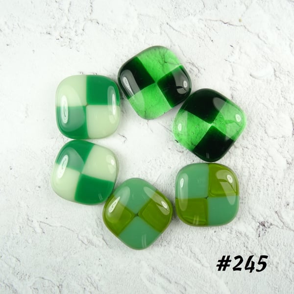 6 x green art glass cabochons, for jewellery making, crafting (245)