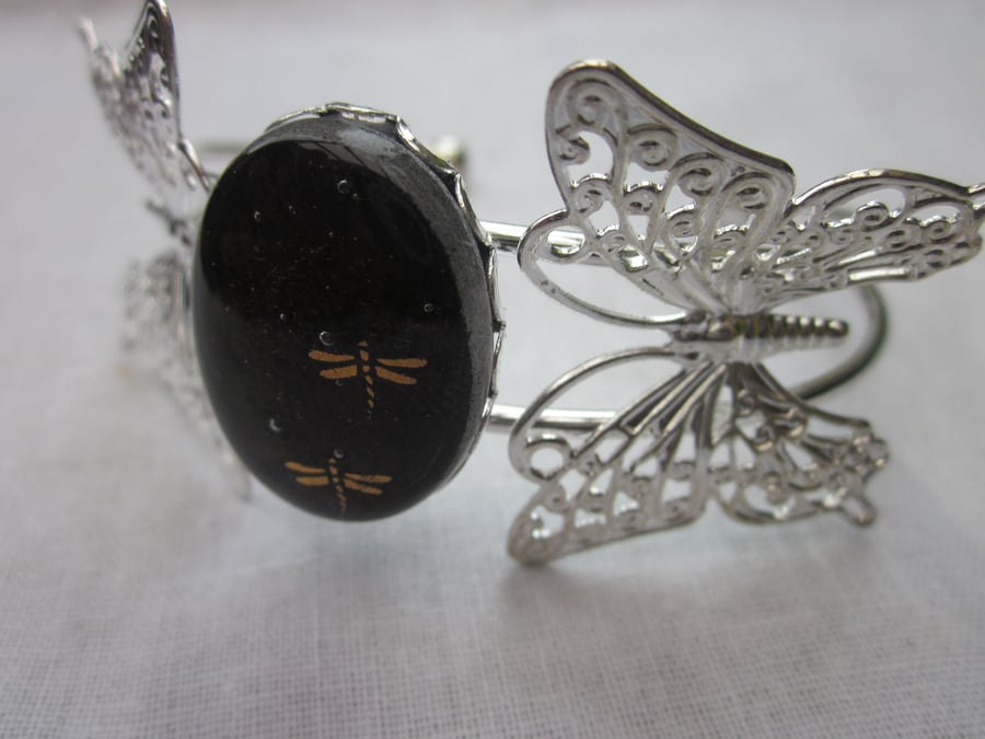 Handmade fused glass butterfly bangle - Autumn dragonflies