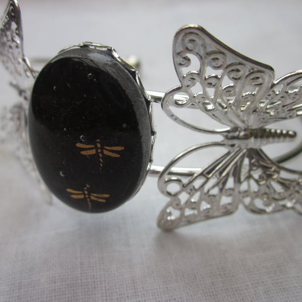 Handmade fused glass butterfly bangle - Autumn dragonflies