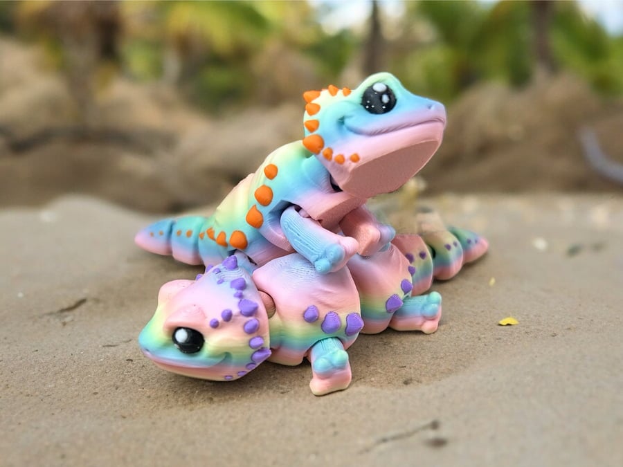 Mini Rainbow Bearded Dragon Articulated 3d Printed Beardie Fidget Figure Toy