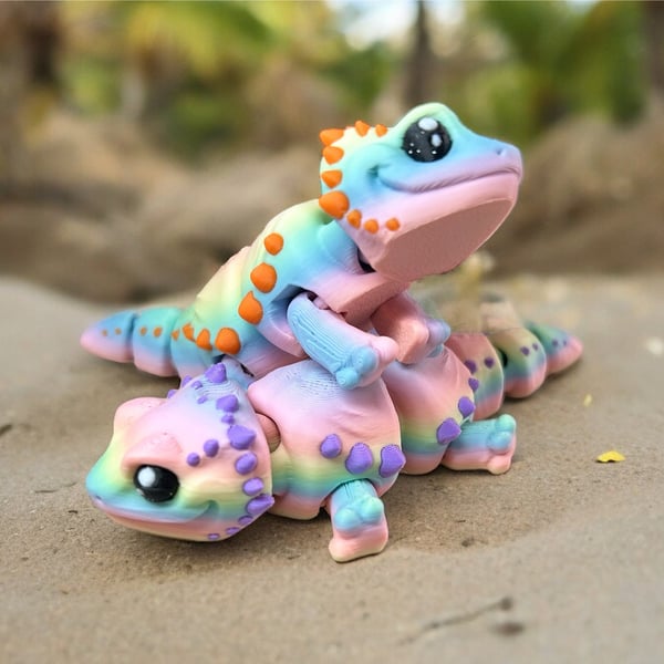 Mini Rainbow Bearded Dragon Articulated 3d Printed Beardie Fidget Figure Toy