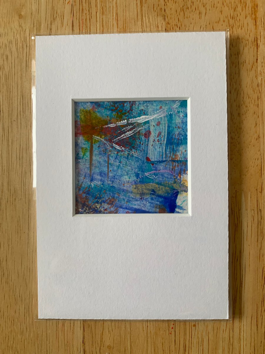 Unique Abstract Art work in a professionally cut aperture ready for framing.