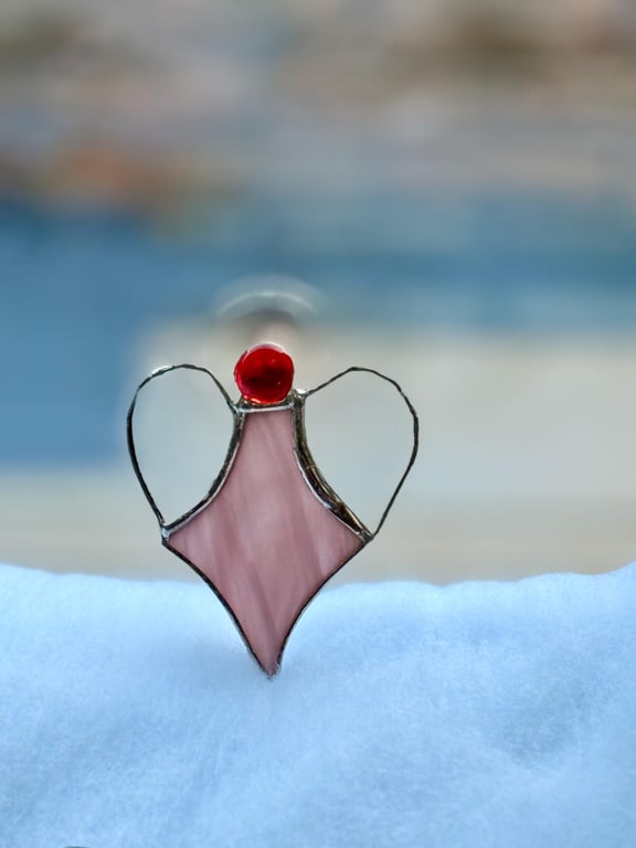 Stained Glass Heart Angel - dusky pink body and clear gluechip wings