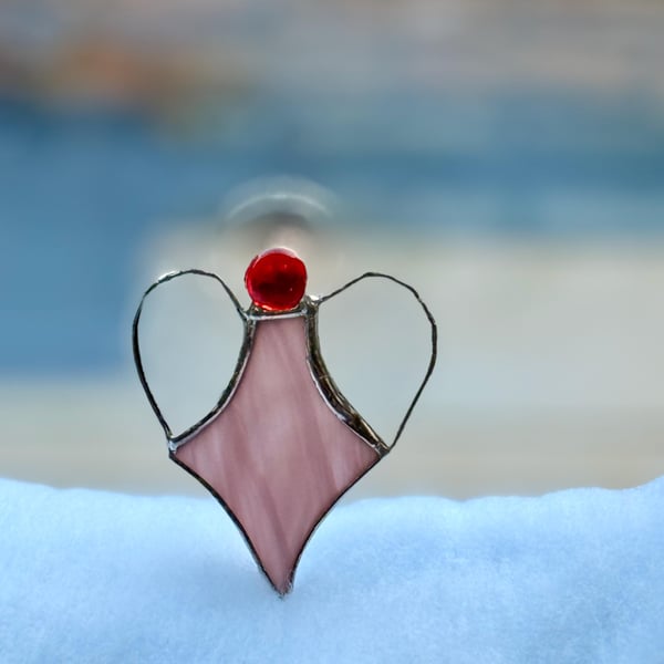 Stained Glass Heart Angel - dusky pink body and clear gluechip wings
