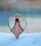 Stained Glass Heart Angel - dusky pink body and clear gluechip wings