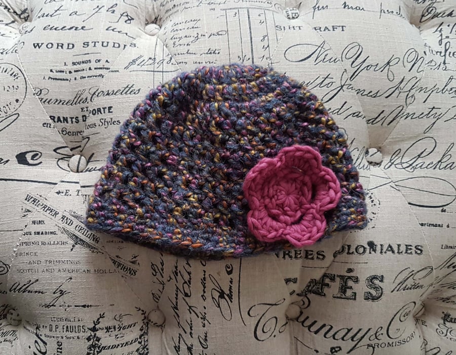 Chunky Crochet Hat with Flower