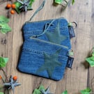 Denim Purse Pouch Purse, Pencil Case or Makeup Bag Dark Green Star 