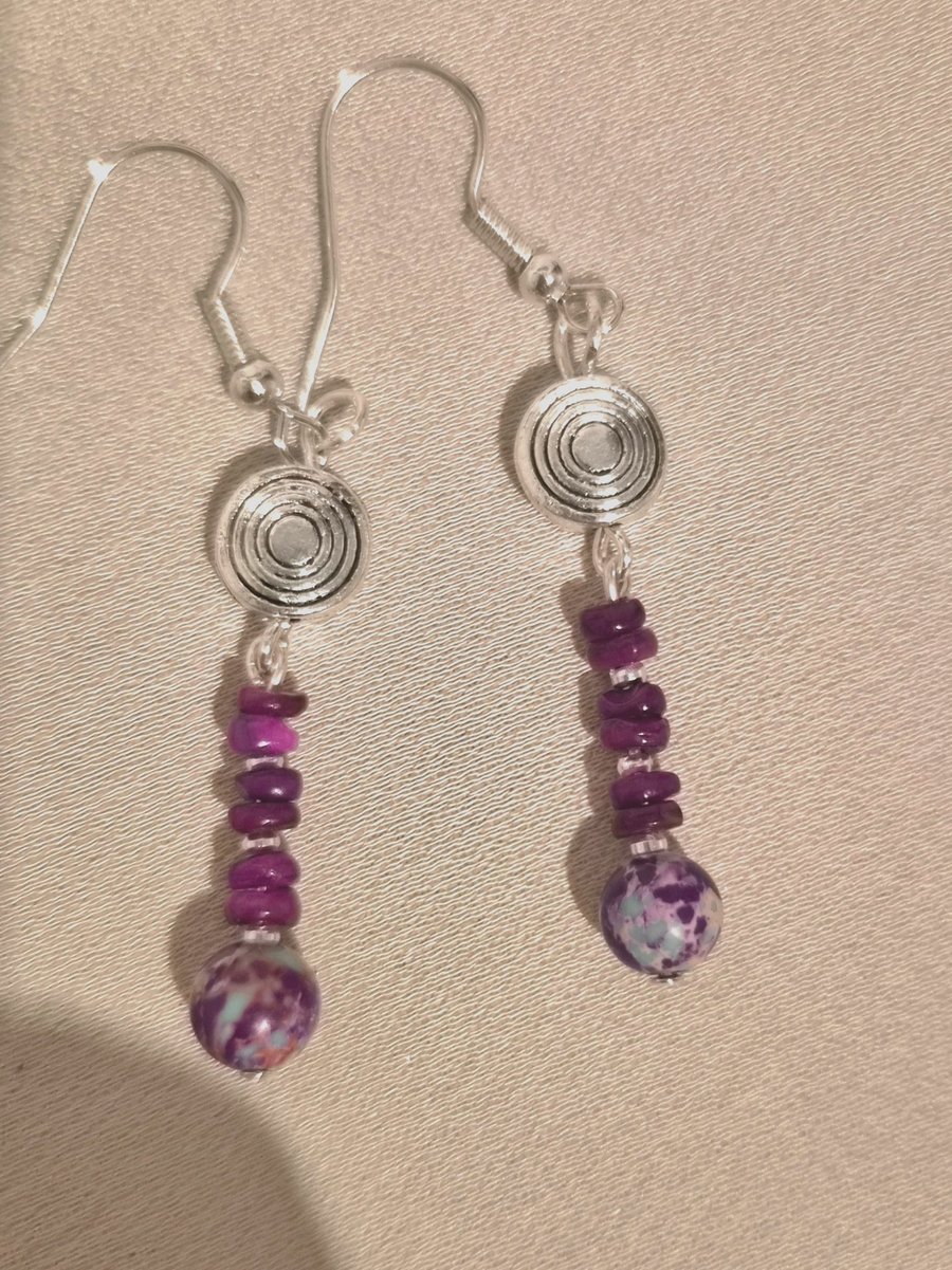 Purple, Blue and Silver accent earrings - Folksy