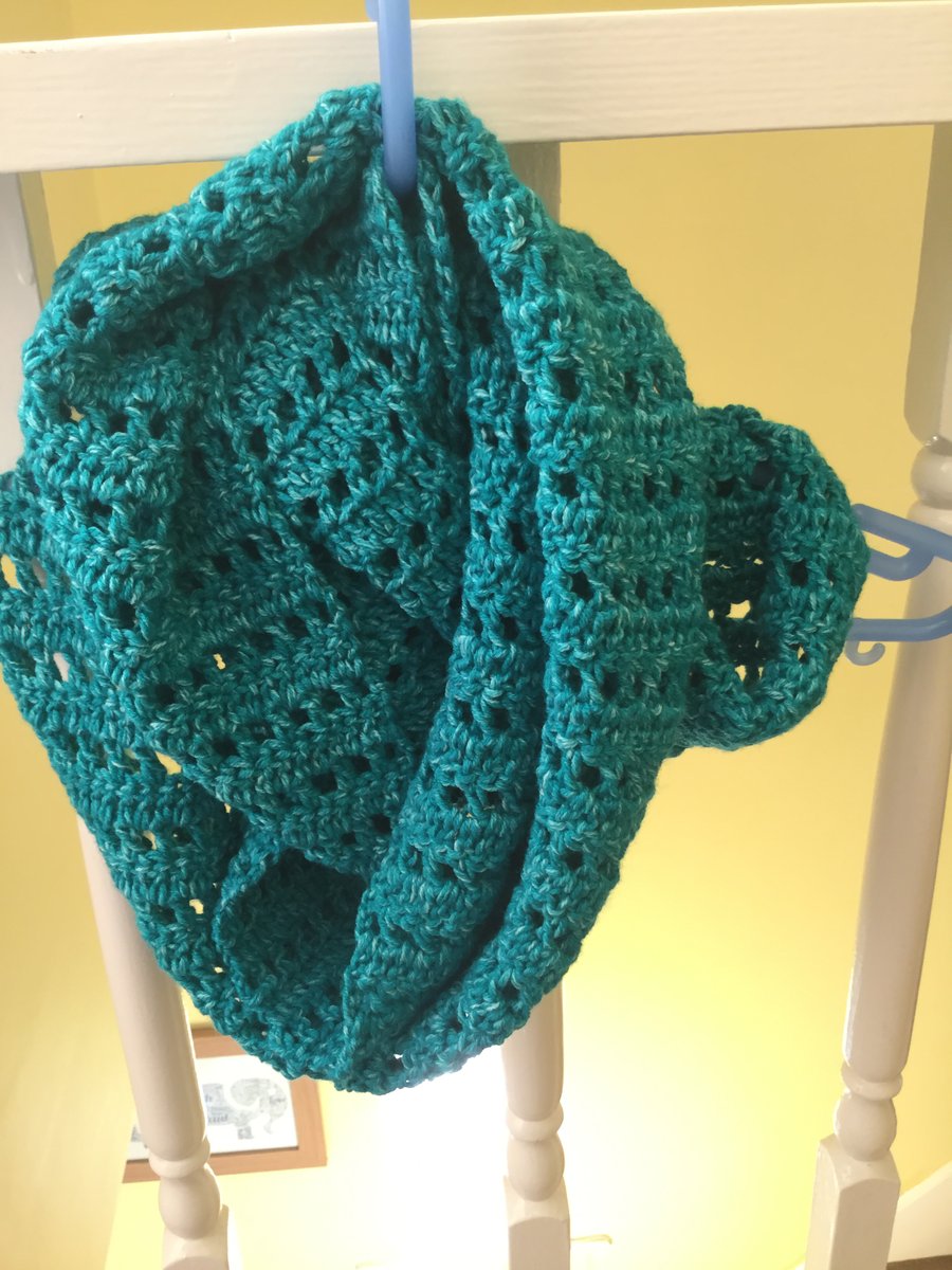 Teal with White Flecks Crocheted Infinity  Scarf 