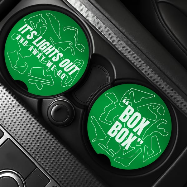 F1 Track Car Coasters Set for Cup Holders  – Box Box & Lights Out Formula 1 Gift