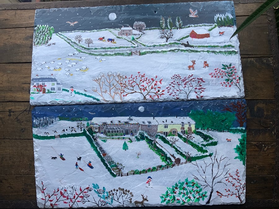 Painting. Acrylic. Slate painting. Country scenes 20” by 10” Can paint own house