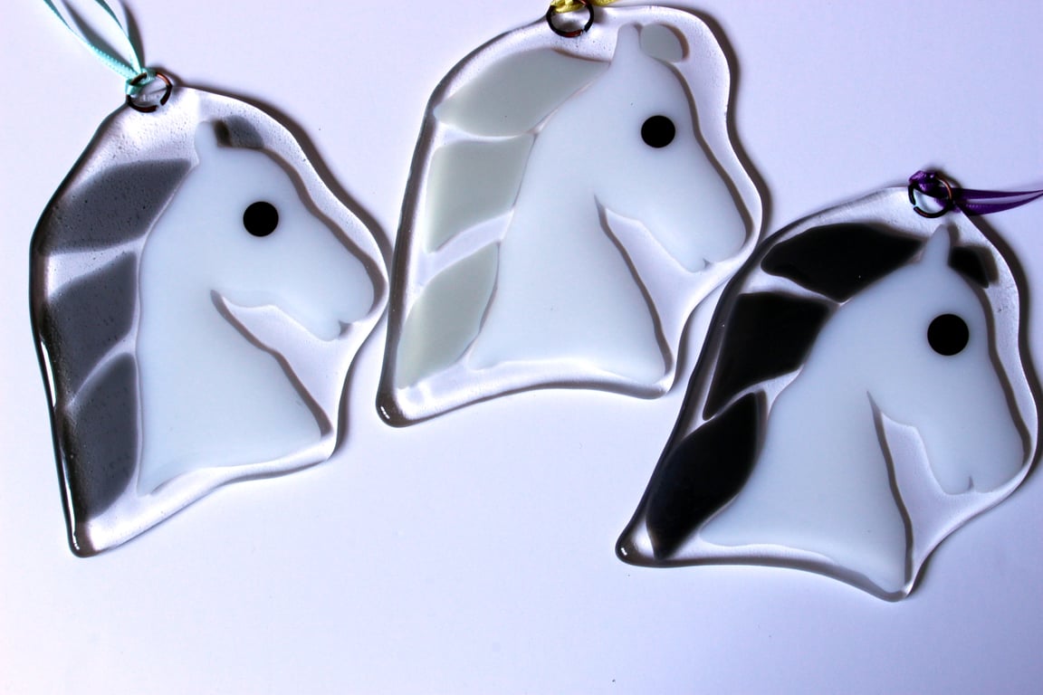 White Horse head fused glass suncatcher