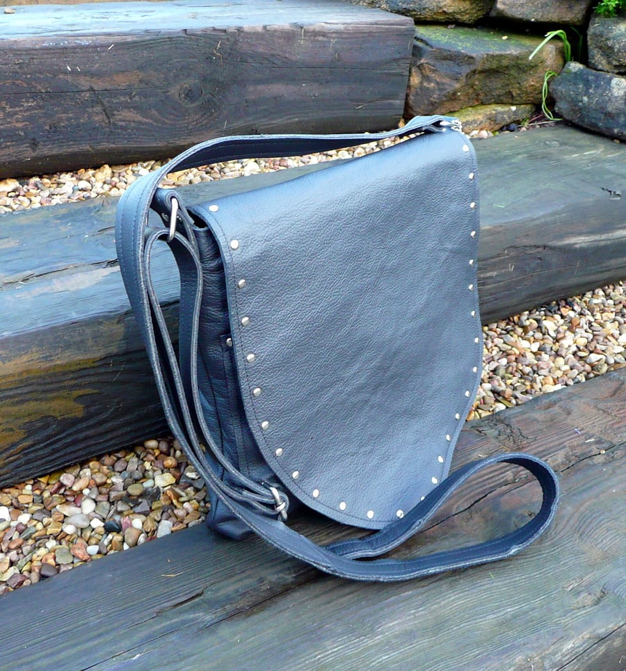 Leather crossbody bag, biker bag, shoulder bag, black leather bag 