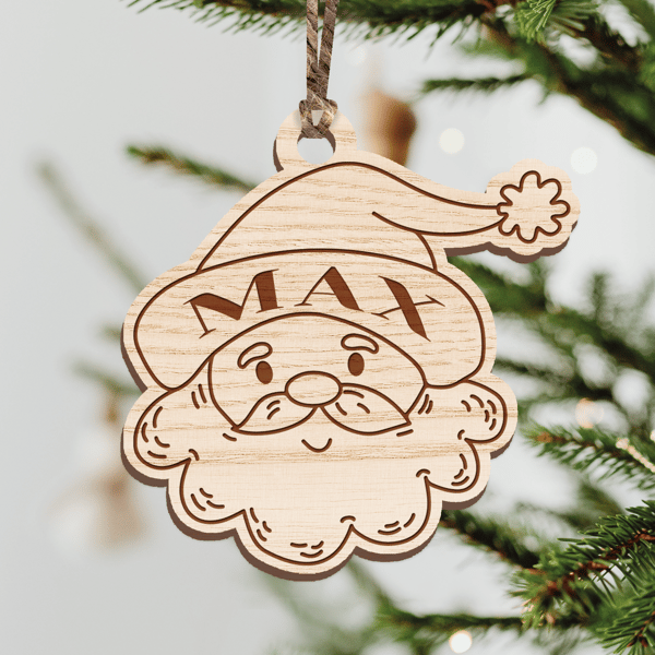  Santa Name Bauble - Personalised Wooden Christmas Hanging Ornament, Tree Decor