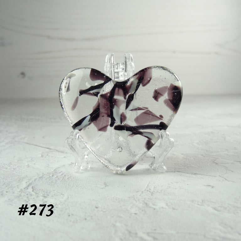 Fused glass purple heart pocket hug with stand 5x4.5cm, handcrafted (273)