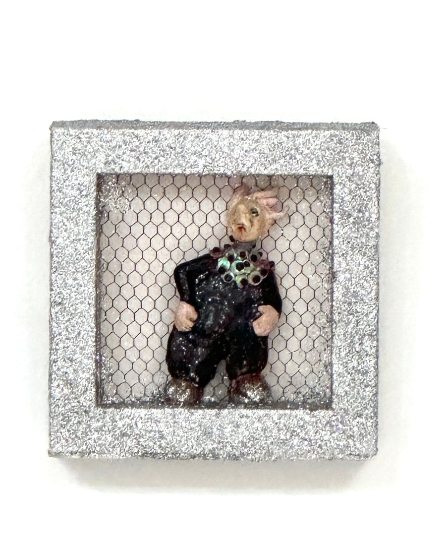  Handmade ceramic quirky figure in a box frame