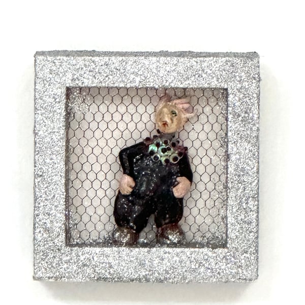 Handmade ceramic quirky figure in a box frame - Folksy