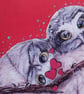 Two owls - blank card from original artwork  - Image 2
