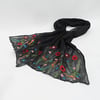 Handmade Nuno Felted Silk Scarf, black with floral decoration
