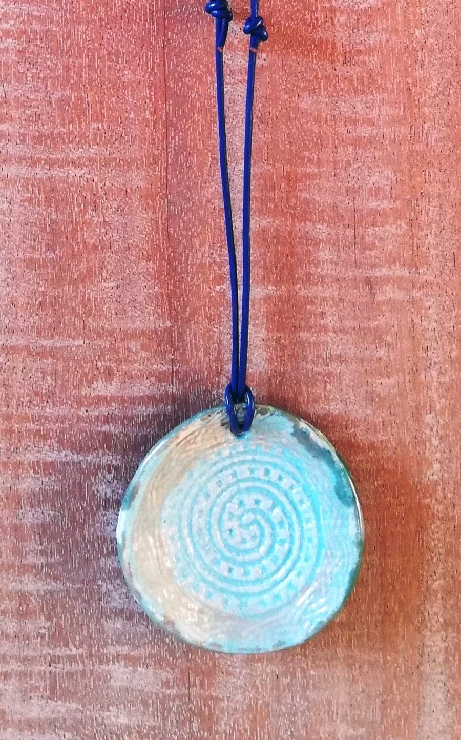 Sky blue ceramic disc necklace