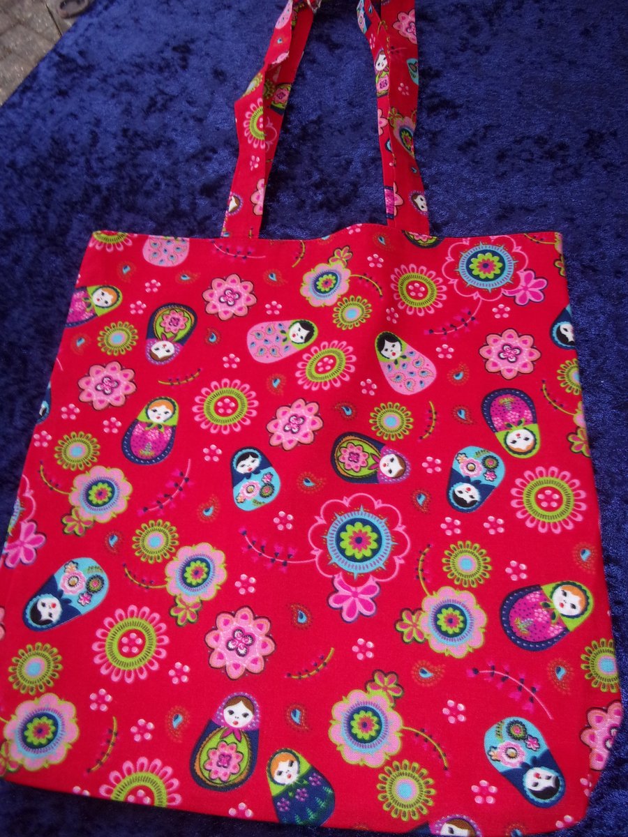 Russian Dolls on Red Fabric Shopping Bag