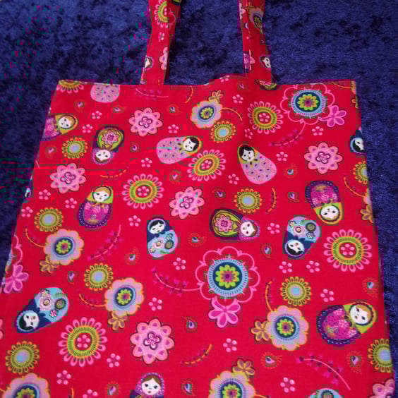 Russian Dolls on Red Fabric Shopping Bag