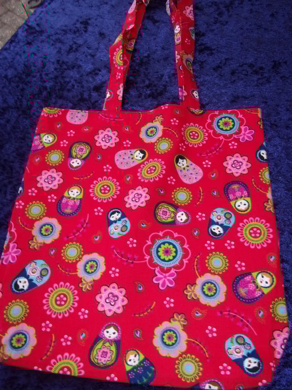 Russian Dolls on Red Fabric Shopping Bag