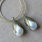 Earrings Freshwater Pearl Drops Bronze Caps on Hypoalergenic Brass hoops