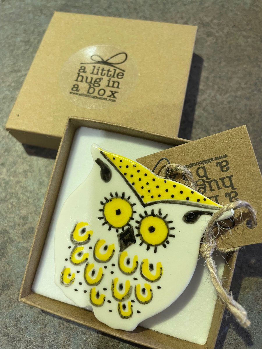 A little hug in a box yellow owl porcelain gift 