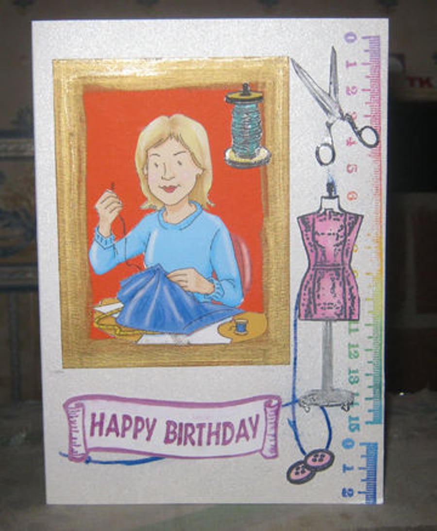 Handmade Who's a Clever Sew and Sew 5" x 7" Card