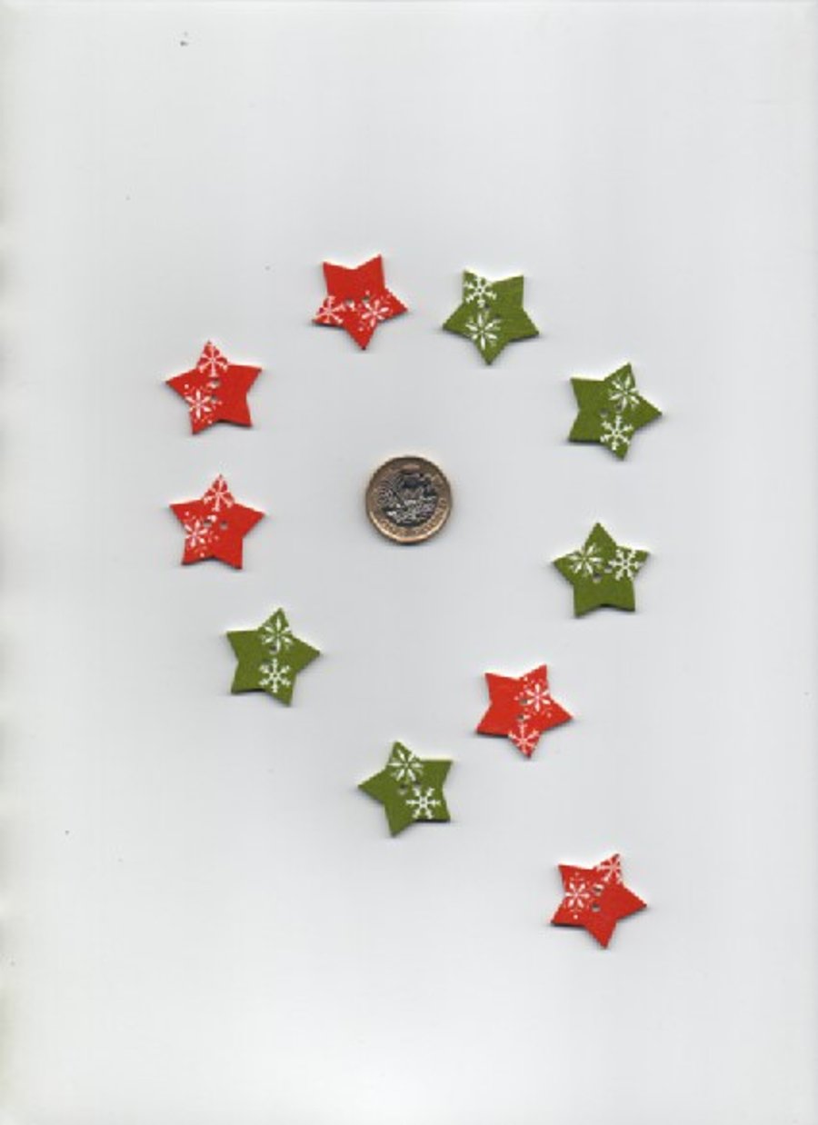 ChrissieCraft hand-finished painted wooden STAR craft buttons