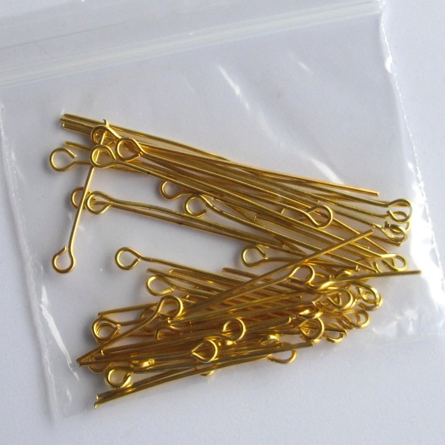 50 x Mixed Gold Plated Eye Pins - includes ranging from 16 - 50 mm
