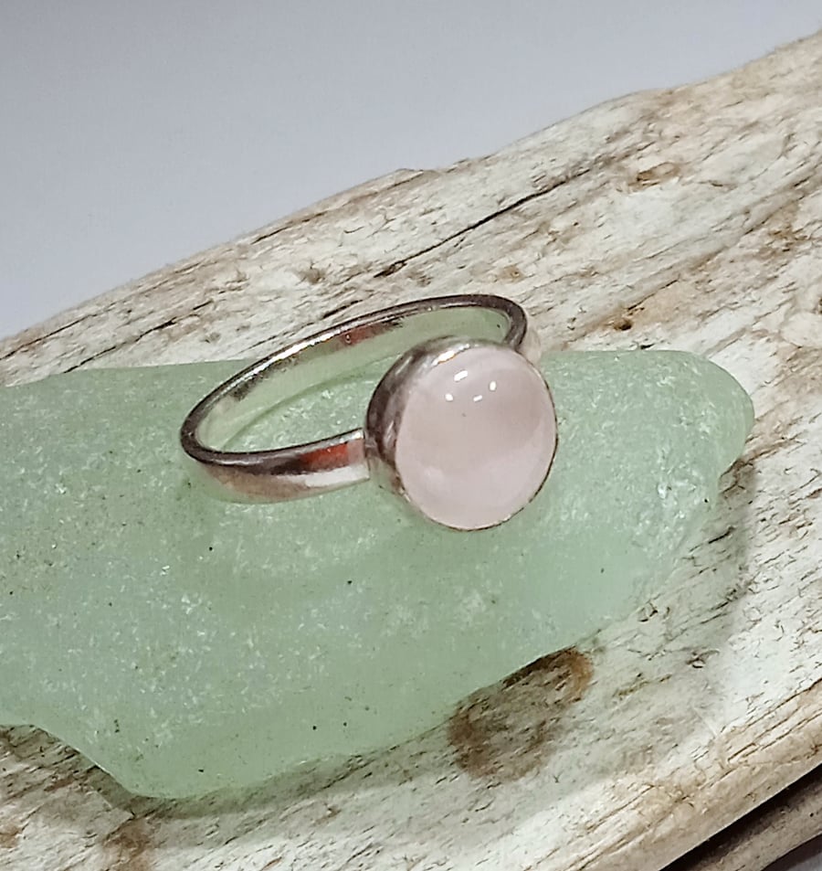 Rose Quartz Gemstone Sterling Silver Ring UK Size P.5 (RGGSCLP1) - UK Free Post