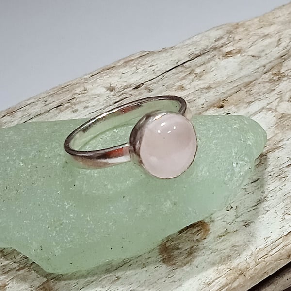 Rose Quartz Gemstone Sterling Silver Ring UK Size P.5 (RGGSCLP1) - UK Free Post