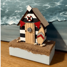 Handmade Wooden Blue Beach Hut Ornament with Sand and Seashells