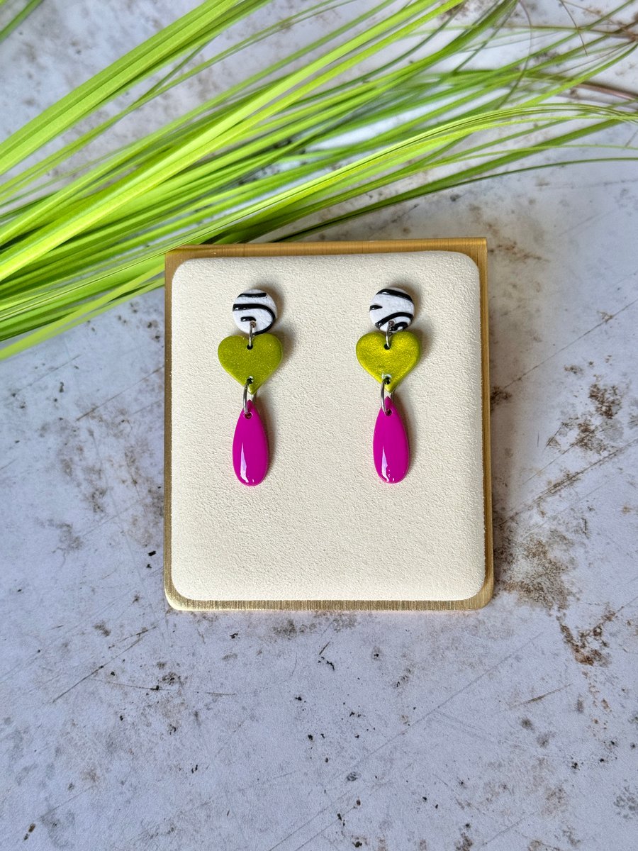 Colour & Monochrome - Three Drop Funky Earrings
