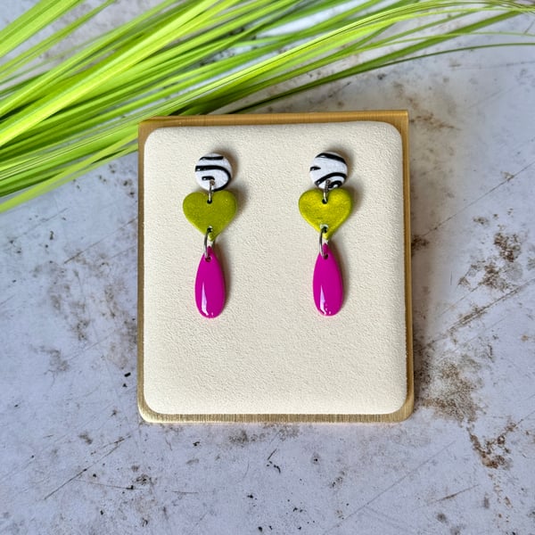 Colour & Monochrome - Three Drop Funky Earrings
