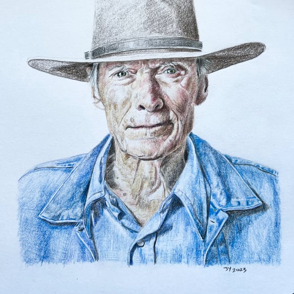 Framed original A3 portrait of Clint Eastwood