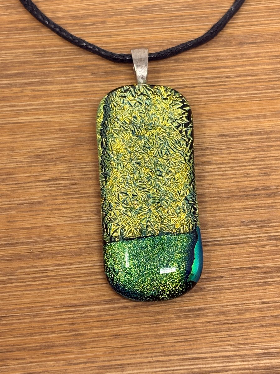 Green & Gold Dichroic Fused Glass Pendant