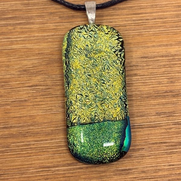 Green & Gold Dichroic Fused Glass Pendant