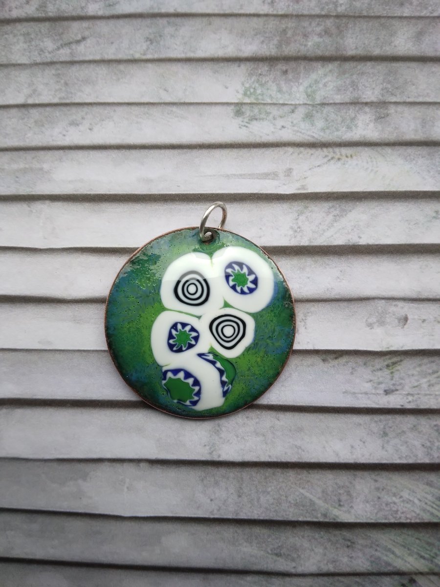Round “Turtle” enamelled copper pendant 169