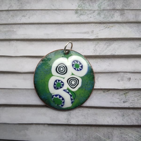 Round “Turtle” enamelled copper pendant 169