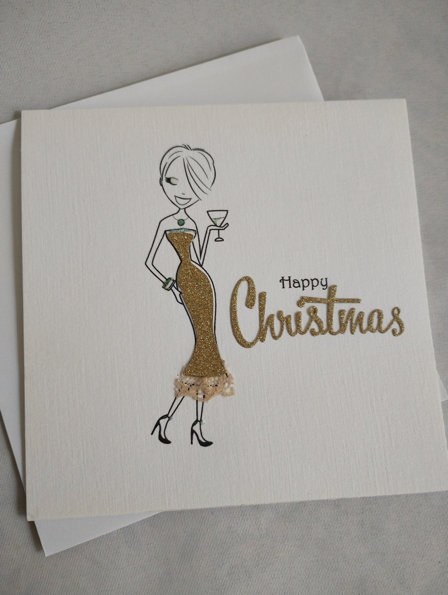 Golden Glitter and Lace Christmas Card 