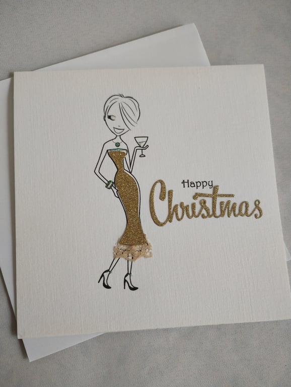 Golden Glitter and Lace Christmas Card 